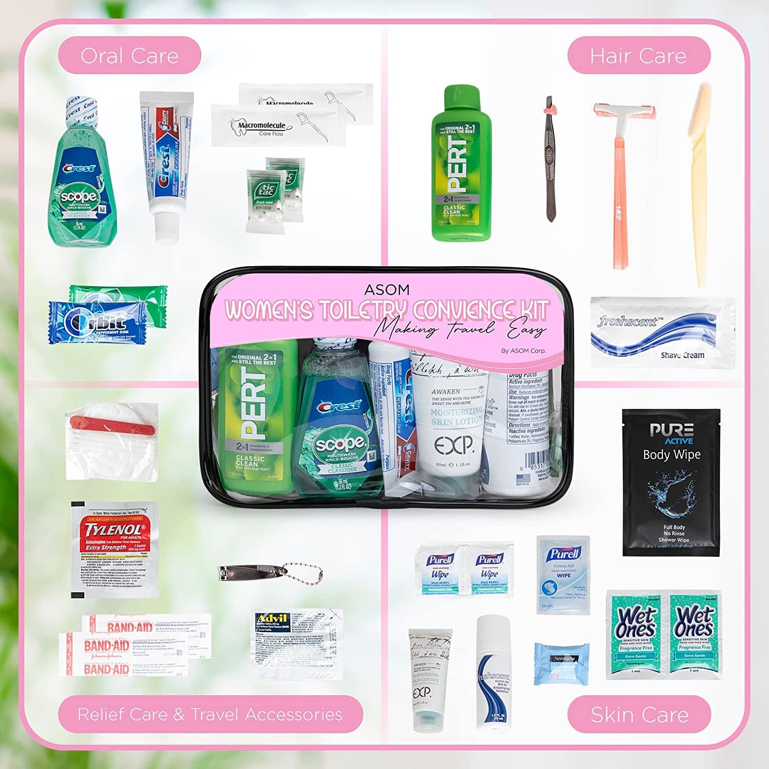 Asom Toiletry Travel Kit, Quality Hygiene Essentials Traveling Toiletries Prefilled Accessories Convenience Set, Tsa Approved Women Carry On Size Clear Toiletry Bag Accessory Kits. - Image 6